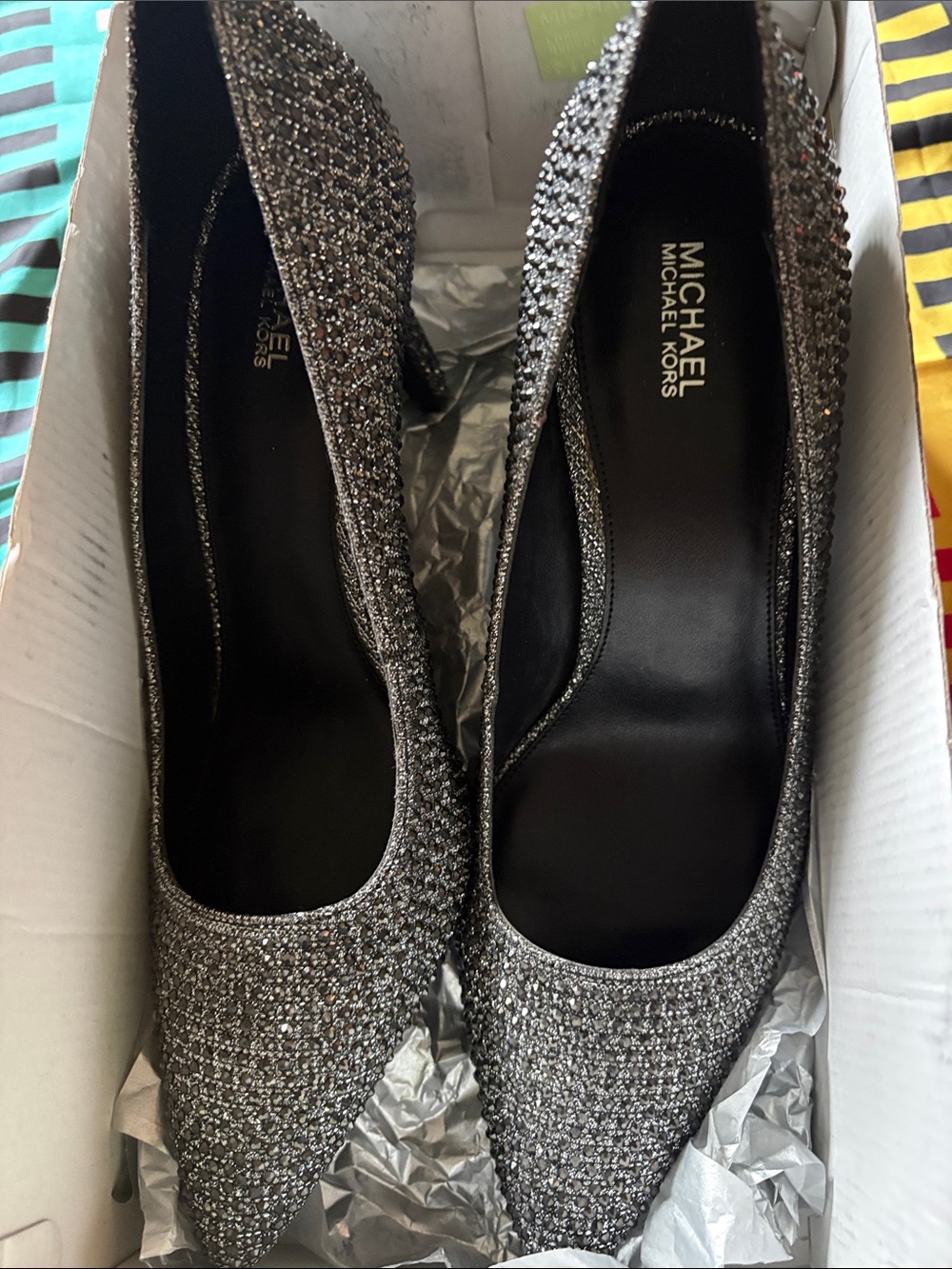 Michael Kors Gunmetal Crystal-Embellished Pointed Toe Pumps NEW! Bridal shoes!!